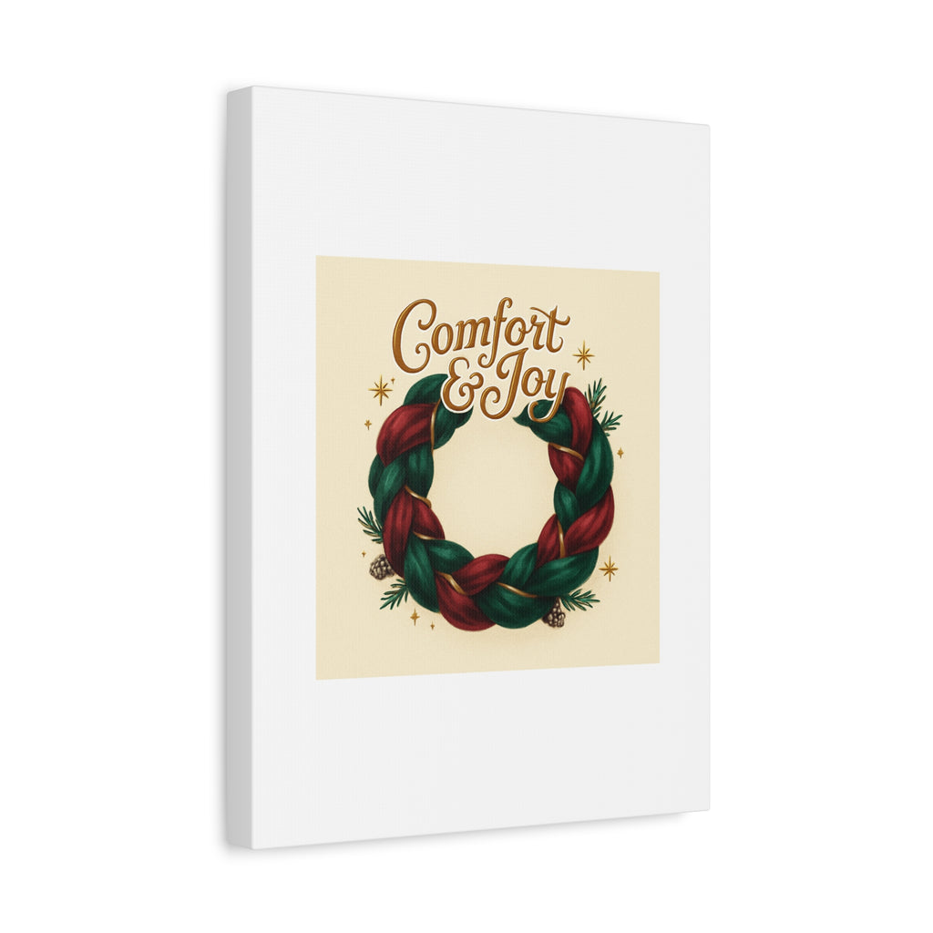 Christmas Wreath Canvas - "Comfort & Joy" Holiday Wall Art