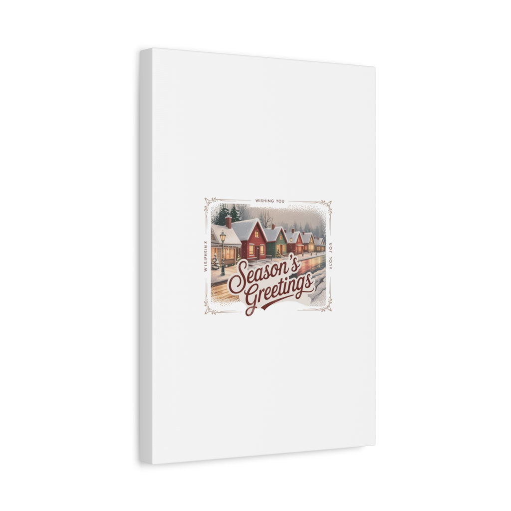 Season's Greetings Vintage Christmas Postcard Canvas | Retro Holiday Wall Art