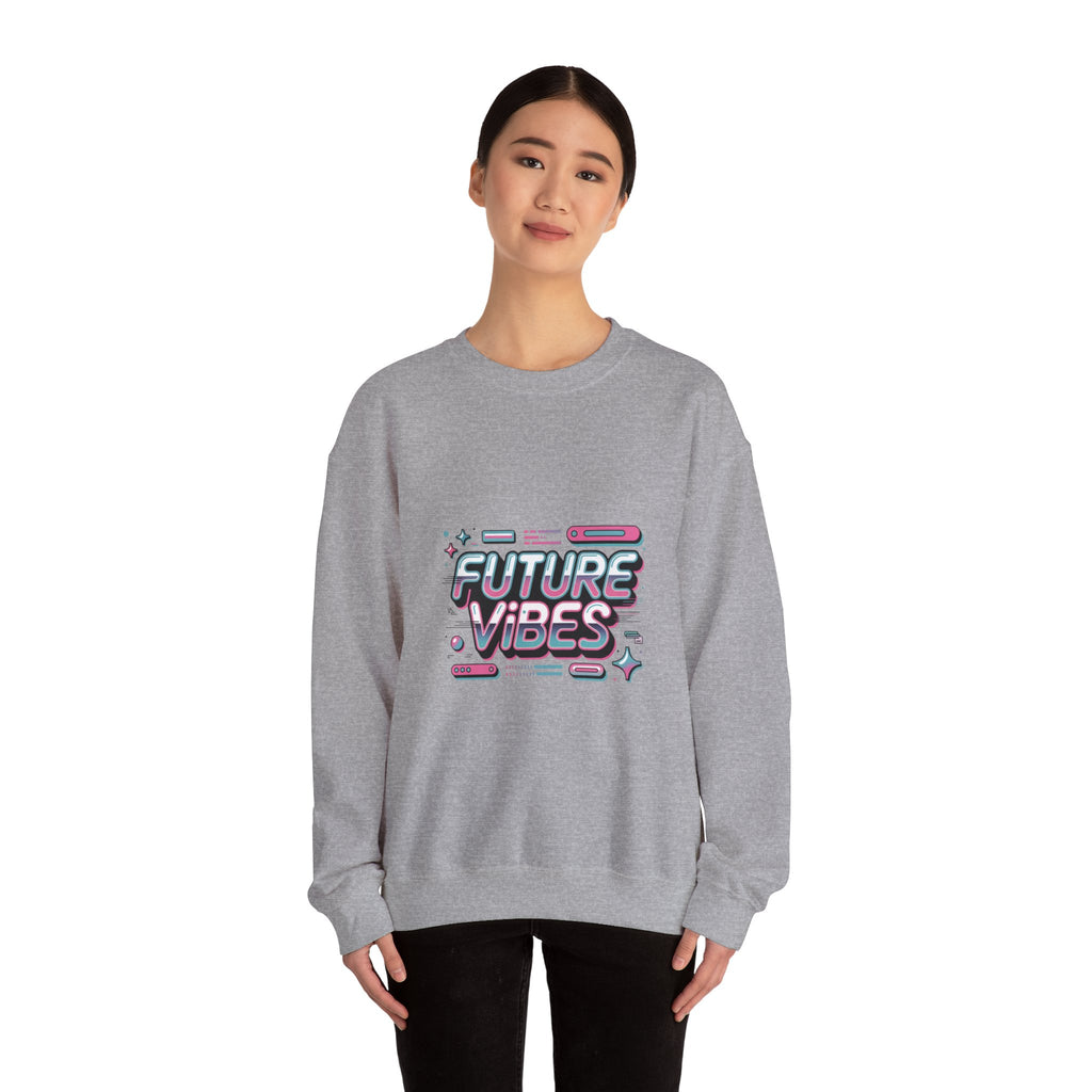 Future Vibes Crewneck Sweatshirt | Y2K Cyber Holo, Retro Tech Chrome Text