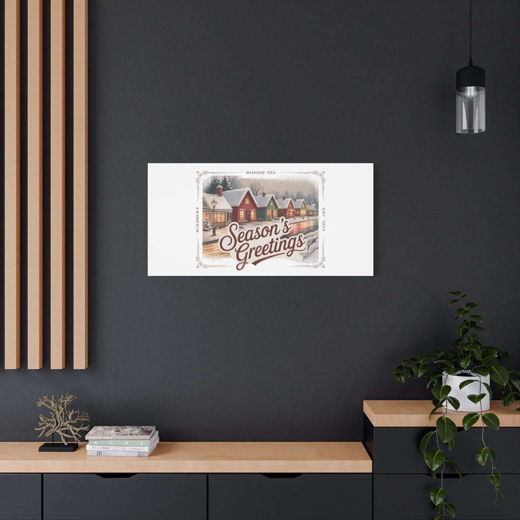 Season's Greetings Vintage Christmas Postcard Canvas | Retro Holiday Wall Art