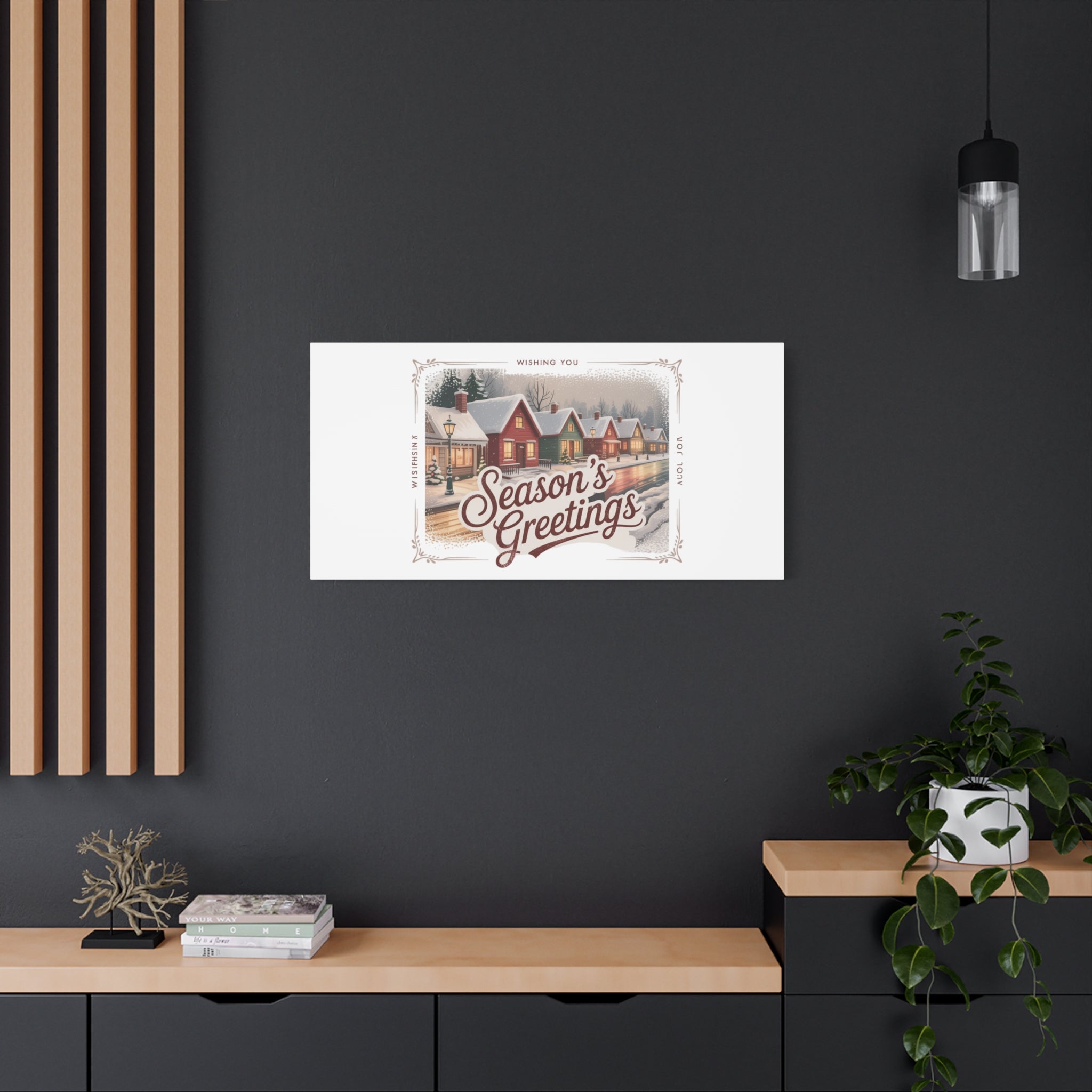 Season's Greetings Vintage Christmas Postcard Canvas | Retro Holiday Wall Art