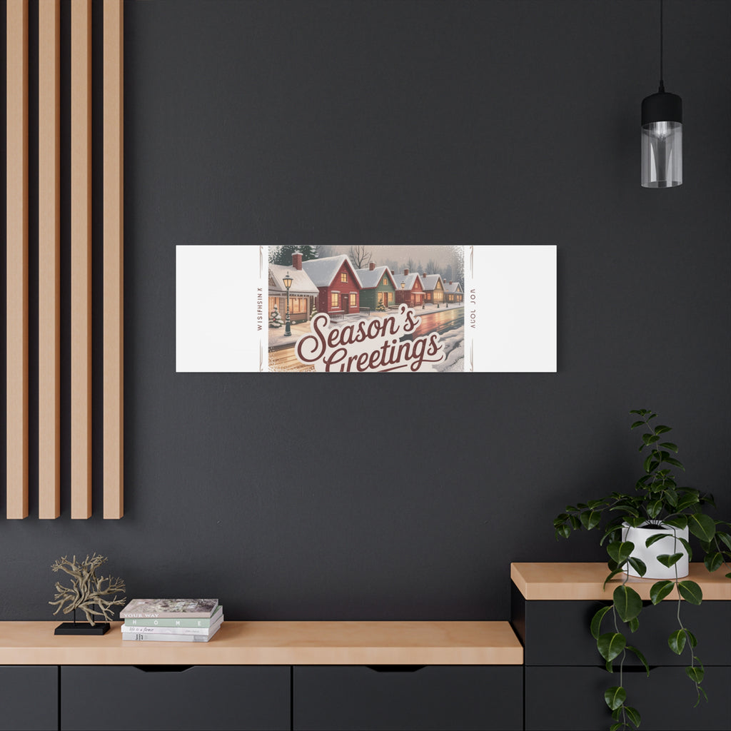 Season's Greetings Vintage Christmas Postcard Canvas | Retro Holiday Wall Art