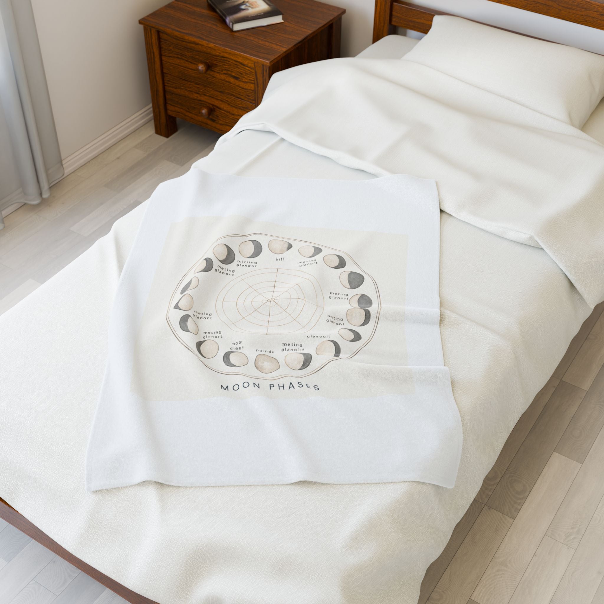 Moon Phases Velveteen Plush Blanket — Lunar Cycle Chart Throw for Astrology Lovers
