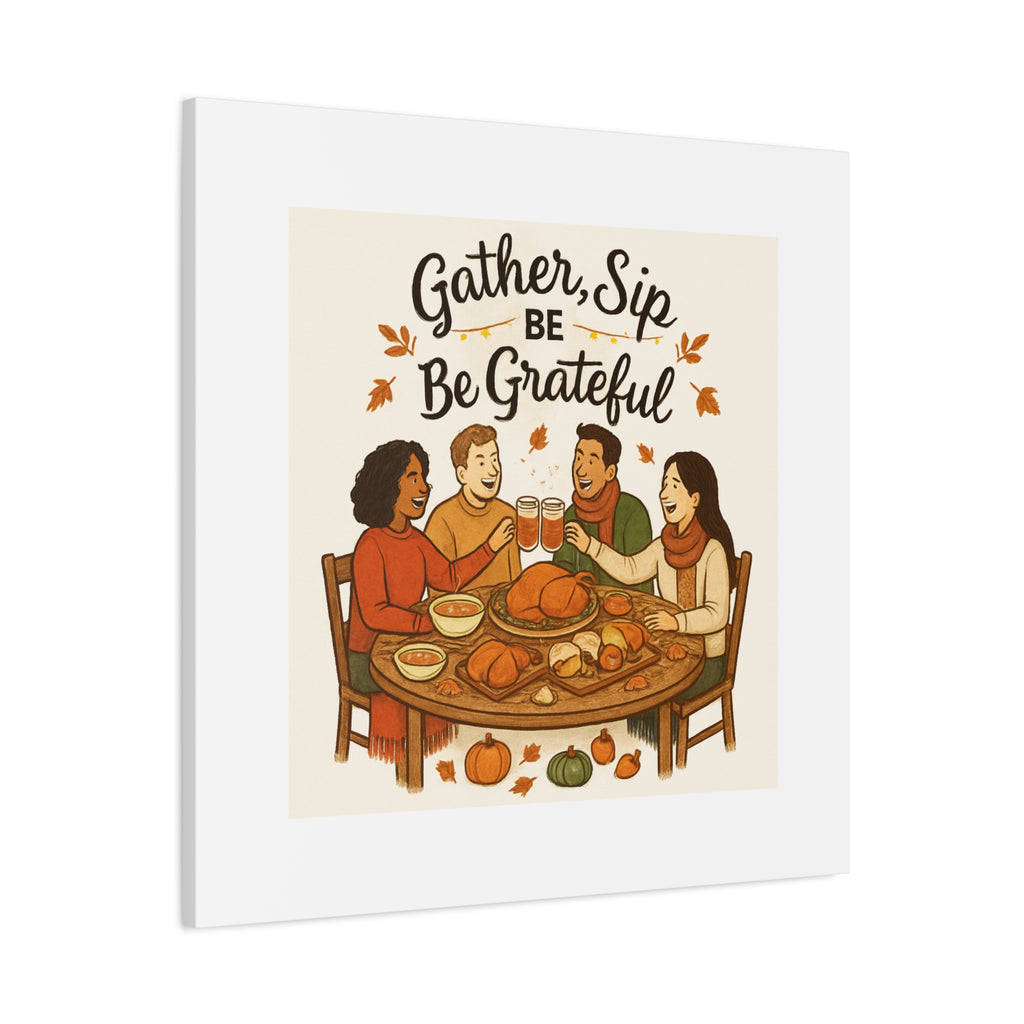 Gather, Sip, Be Grateful Canvas — Thanksgiving Wall Art
