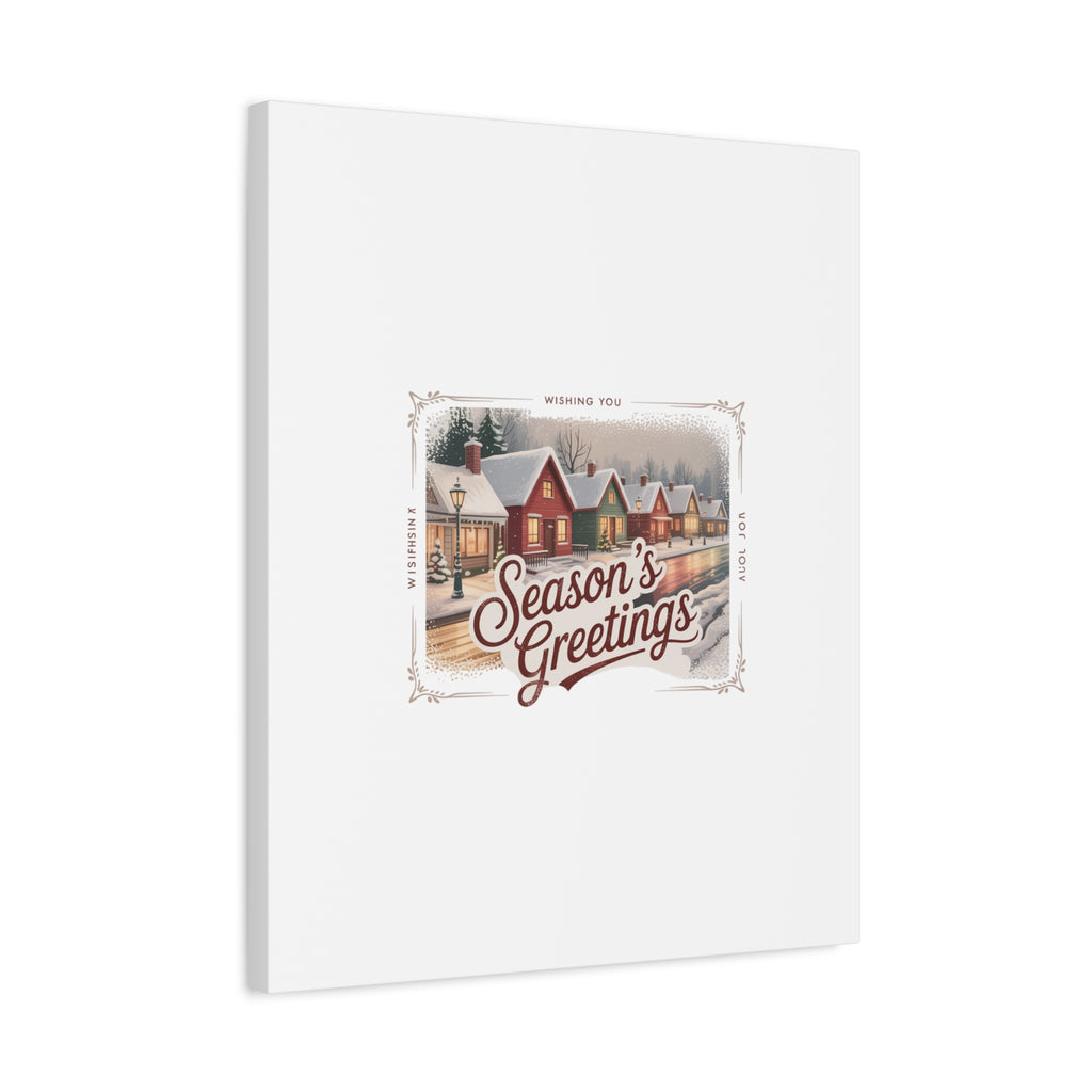 Season's Greetings Vintage Christmas Postcard Canvas | Retro Holiday Wall Art