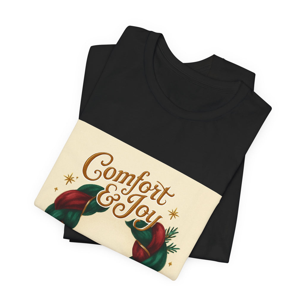 Comfort & Joy Wreath T-Shirt — Retro Holiday Christmas Tee