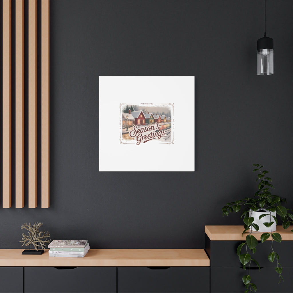 Season's Greetings Vintage Christmas Postcard Canvas | Retro Holiday Wall Art
