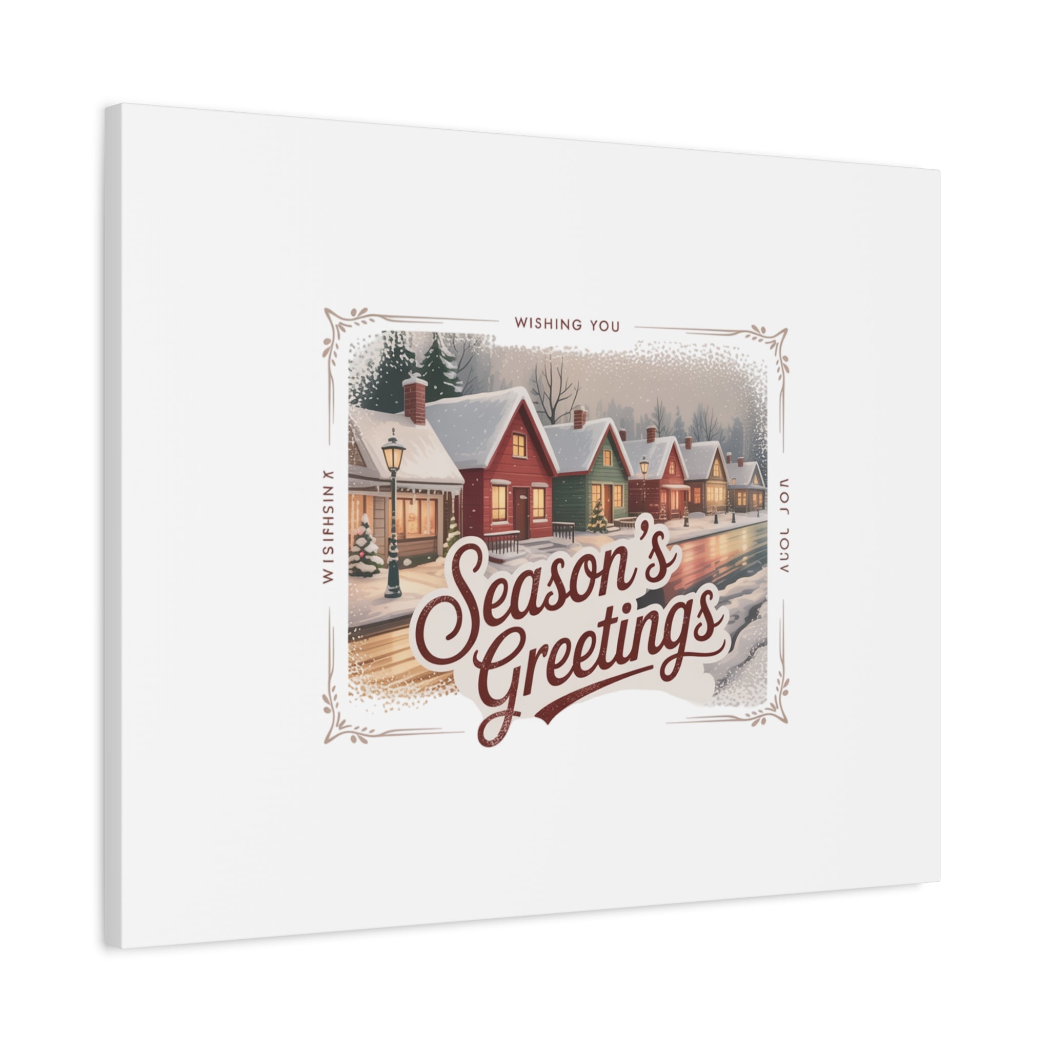 Season's Greetings Vintage Christmas Postcard Canvas | Retro Holiday Wall Art