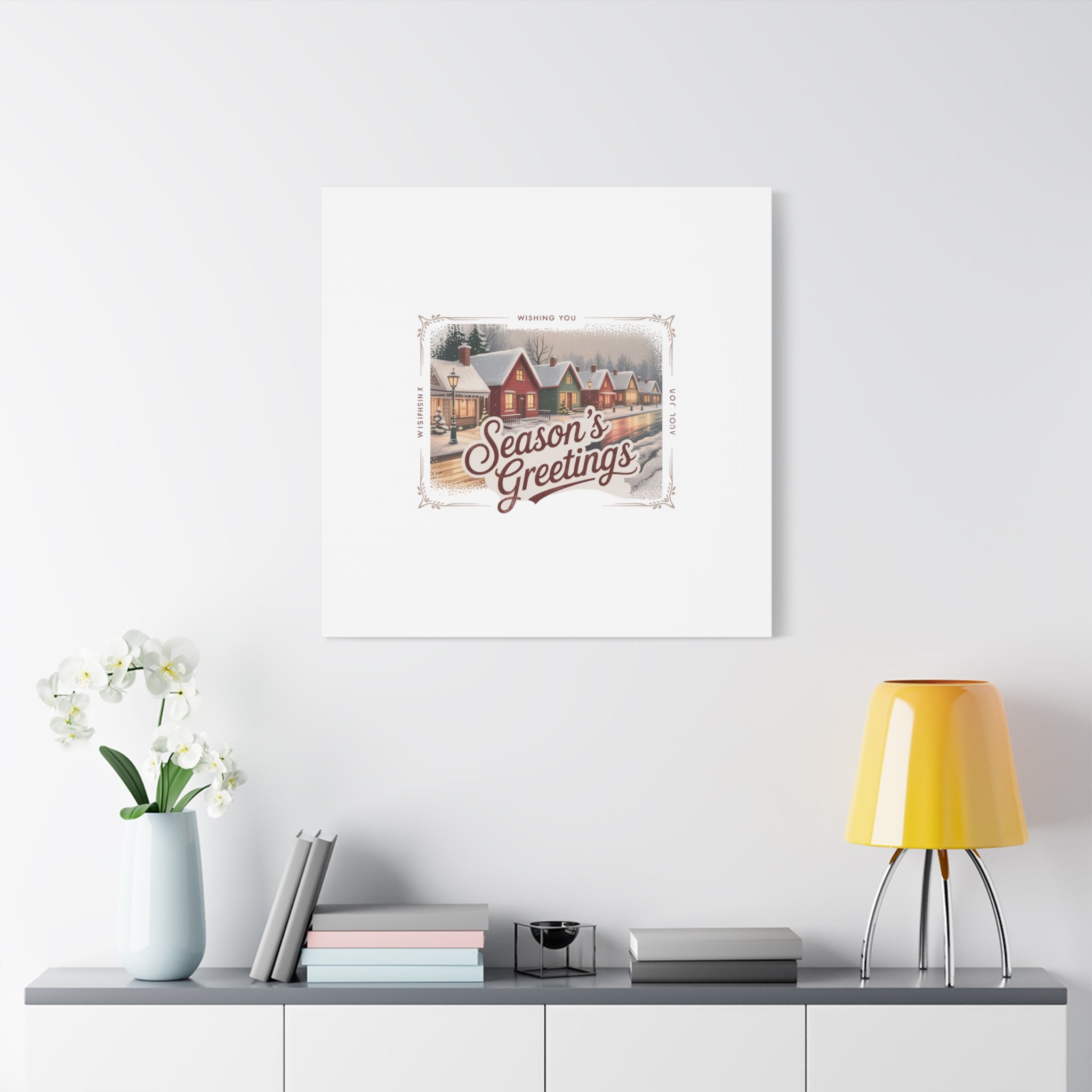 Season's Greetings Vintage Christmas Postcard Canvas | Retro Holiday Wall Art