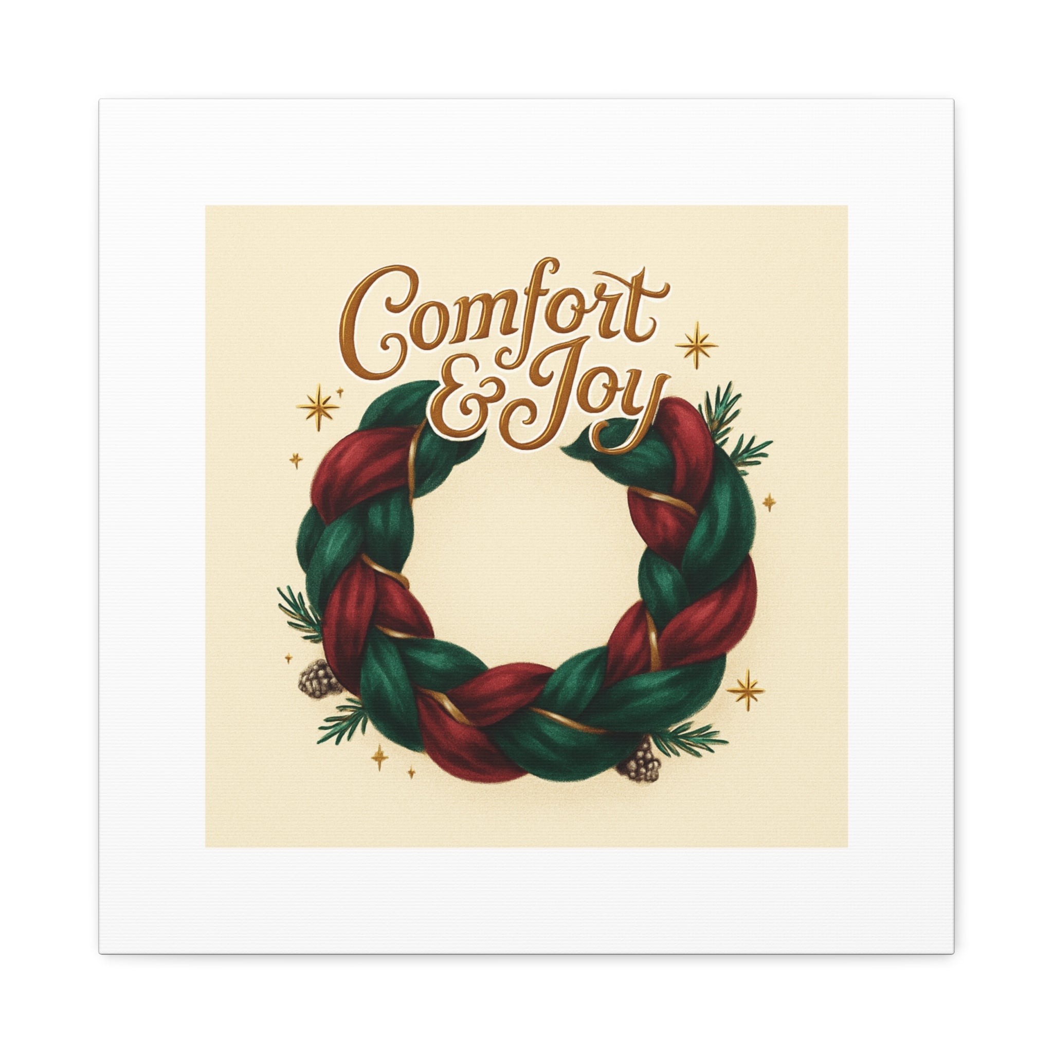 Christmas Wreath Canvas - "Comfort & Joy" Holiday Wall Art