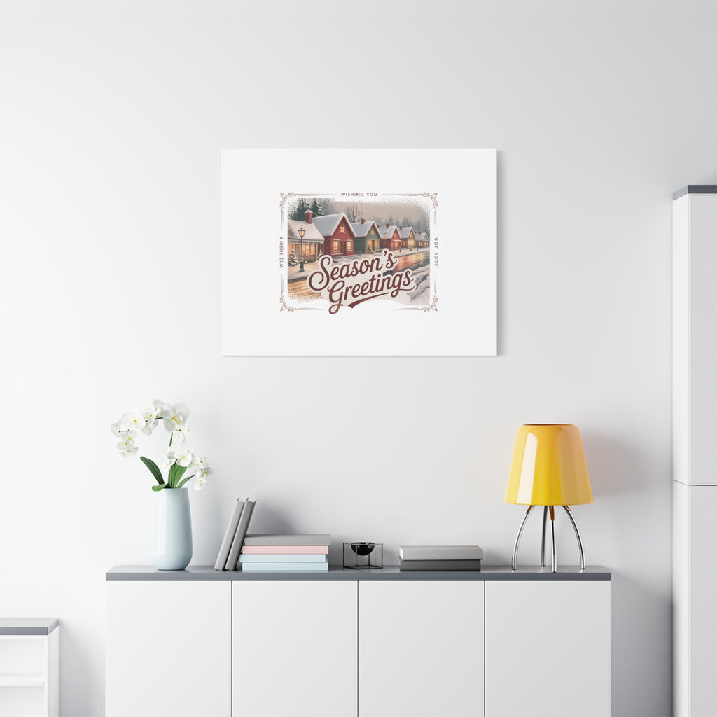 Season's Greetings Vintage Christmas Postcard Canvas | Retro Holiday Wall Art