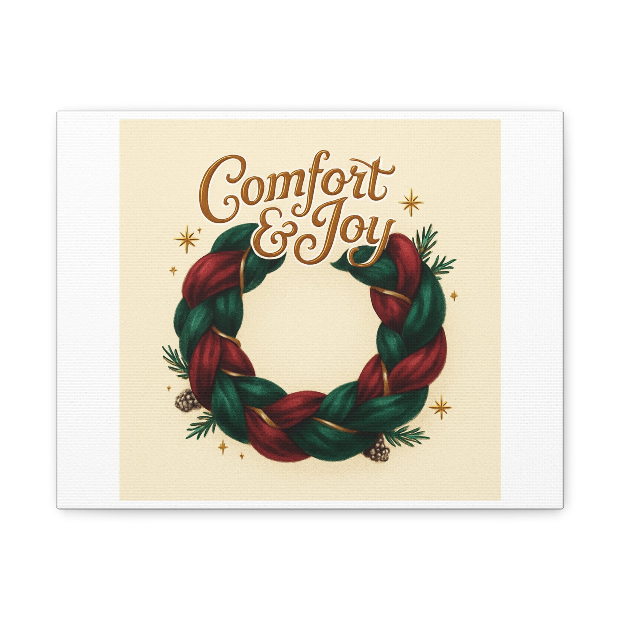 Christmas Wreath Canvas - "Comfort & Joy" Holiday Wall Art