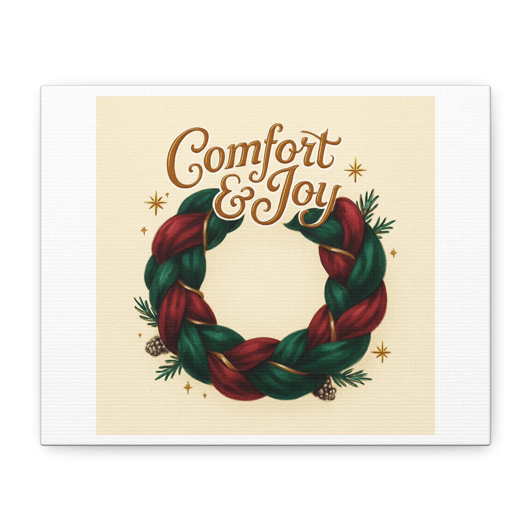Christmas Wreath Canvas - "Comfort & Joy" Holiday Wall Art