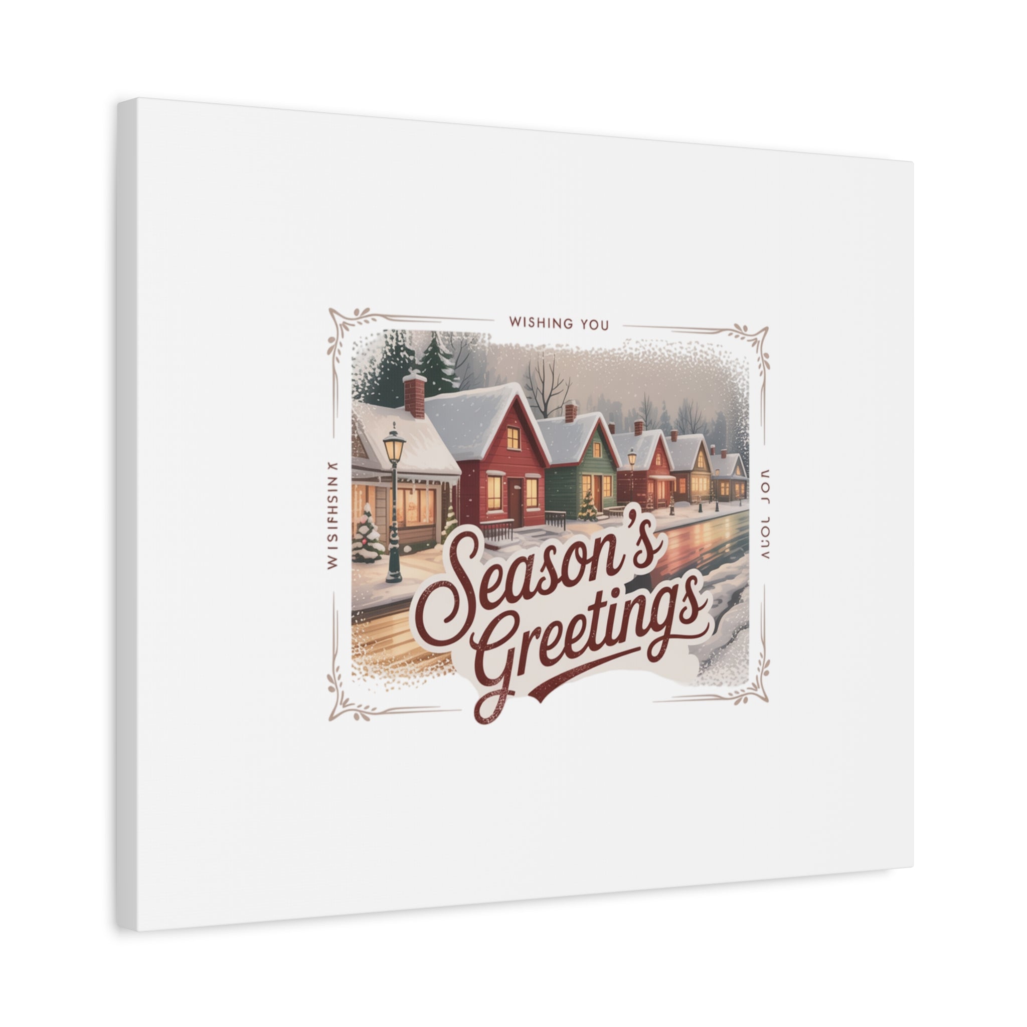 Season's Greetings Vintage Christmas Postcard Canvas | Retro Holiday Wall Art