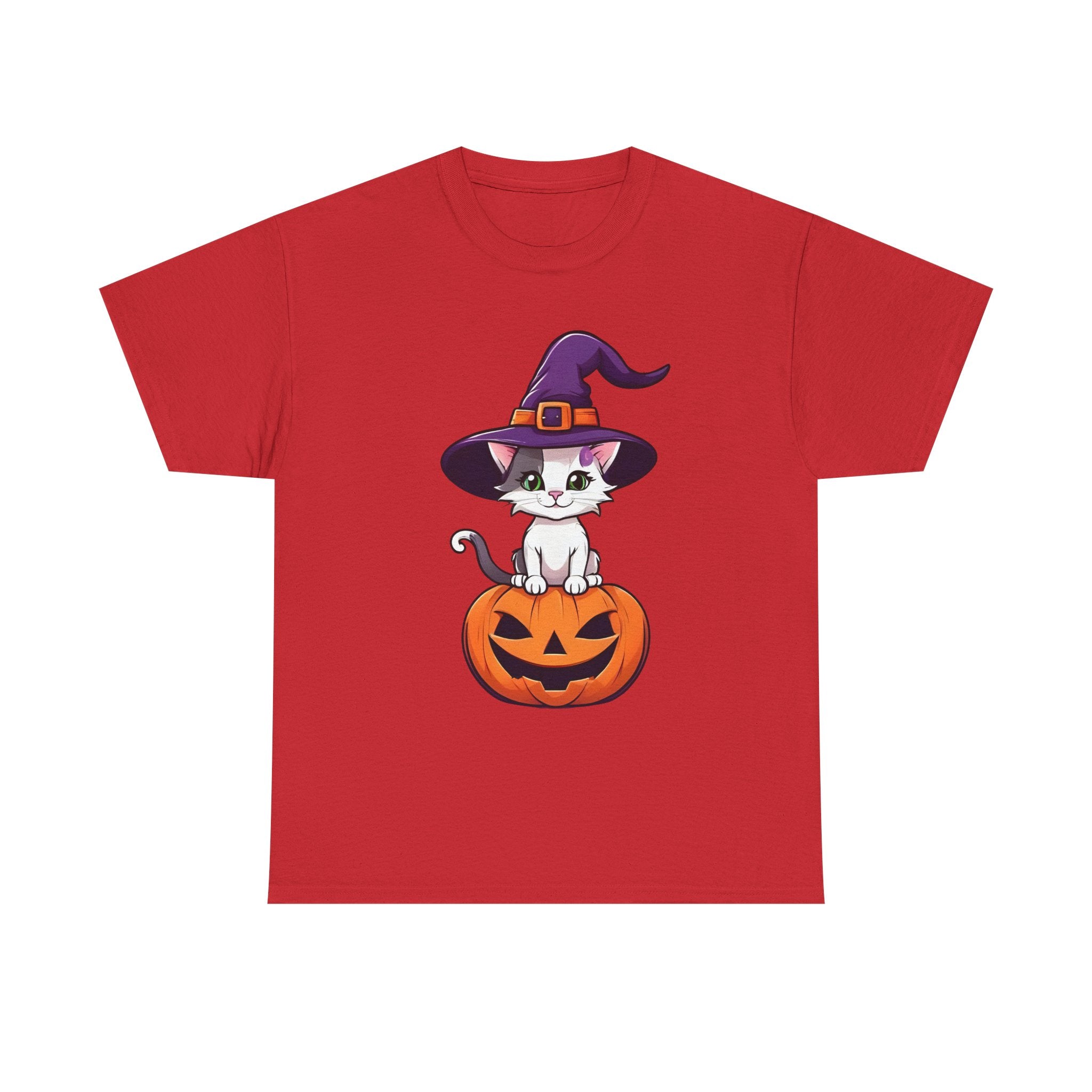 Halloween Kitten Tee, Witch Hat Cat Shirt, Pumpkin Cartoon Tshirt, Fall Season Unisex Top, Spooky Graphic Tee, Cute Animal Costume Apparel