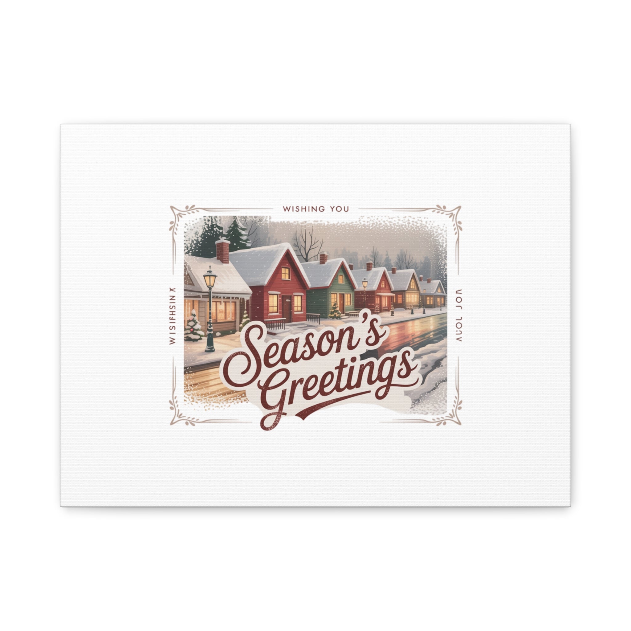 Season's Greetings Vintage Christmas Postcard Canvas | Retro Holiday Wall Art