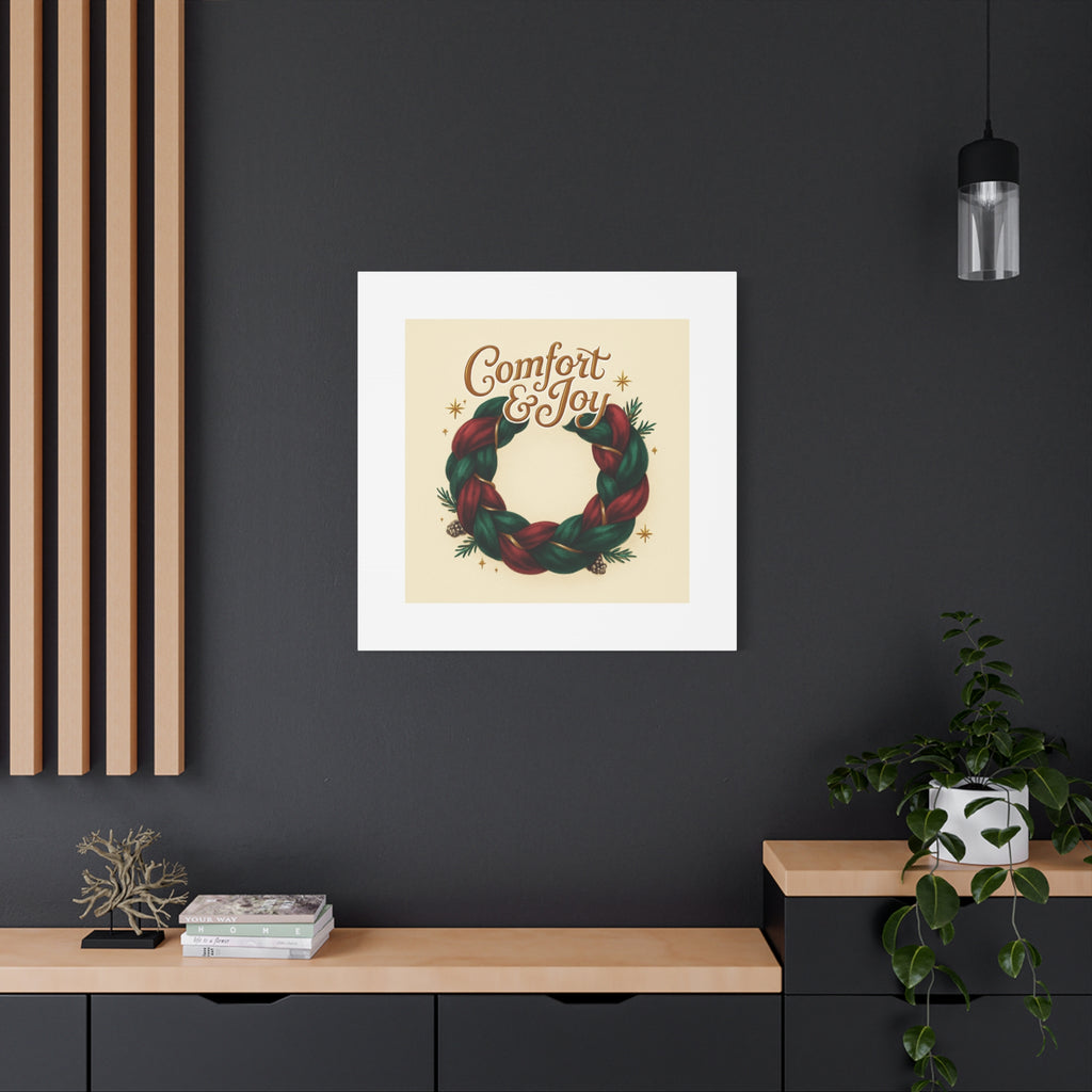Christmas Wreath Canvas - "Comfort & Joy" Holiday Wall Art