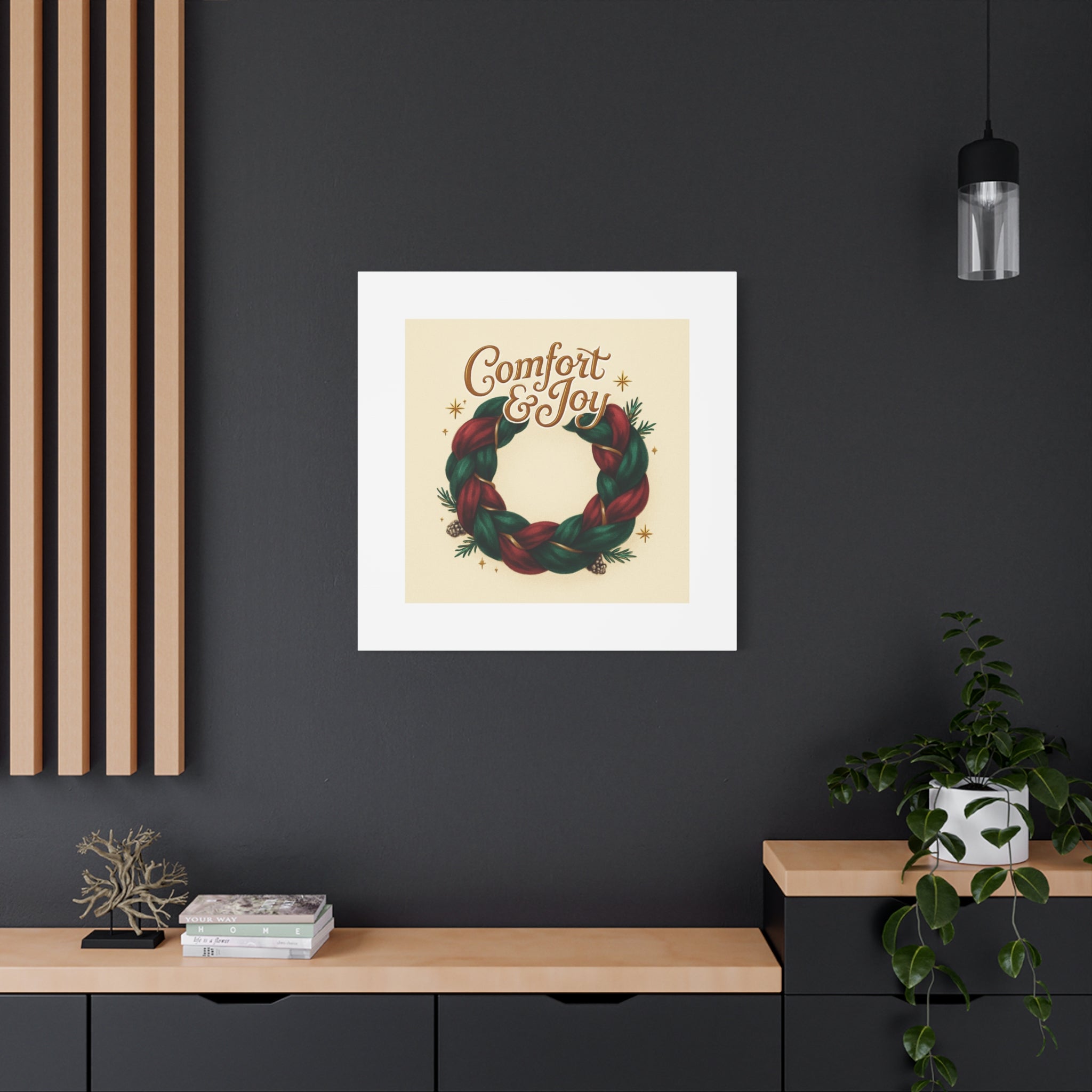 Christmas Wreath Canvas - "Comfort & Joy" Holiday Wall Art