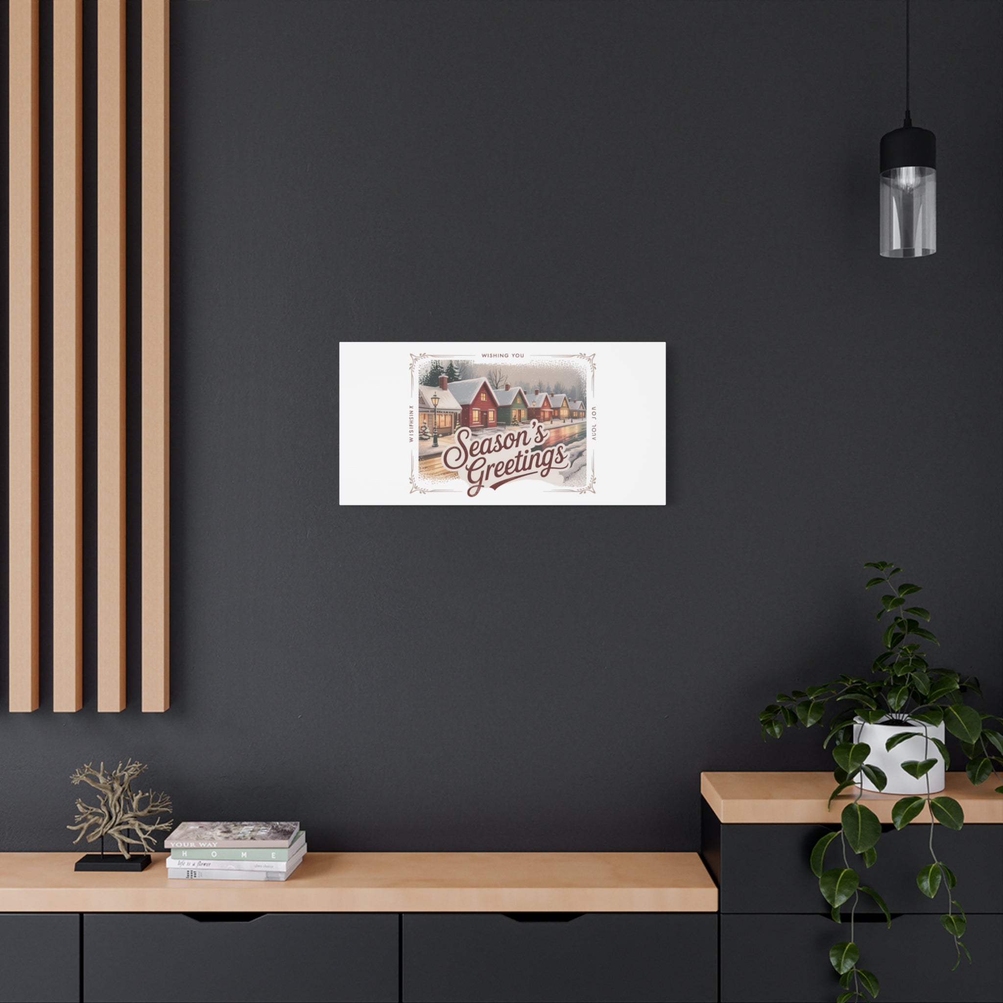 Season's Greetings Vintage Christmas Postcard Canvas | Retro Holiday Wall Art