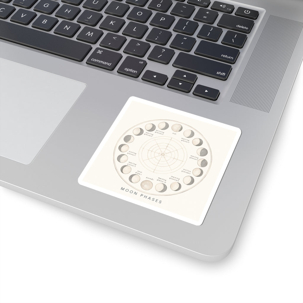 Moon Phases Kiss-Cut Sticker — Minimal Lunar Cycle Diagram for Planners, Journals & Laptops