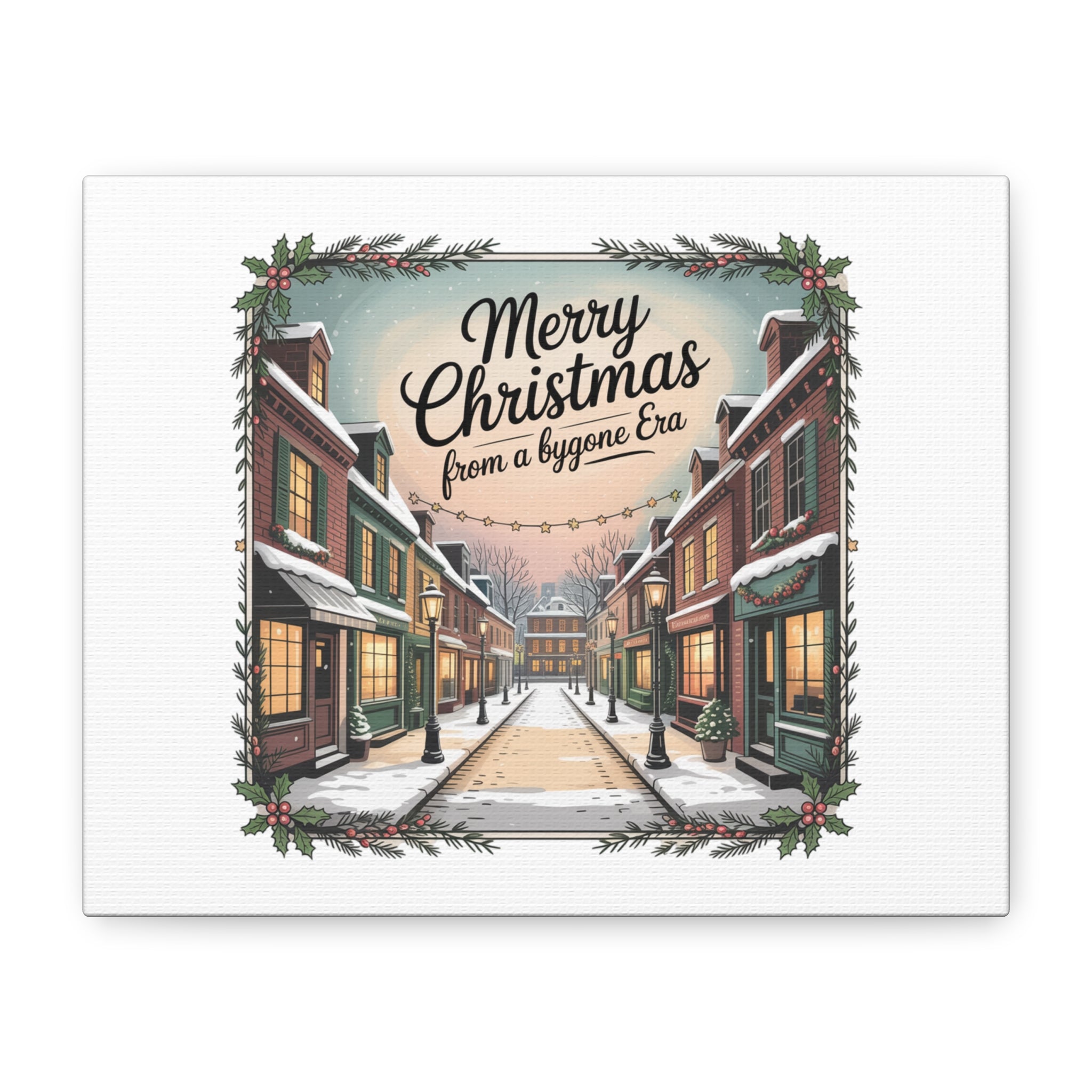 Merry Christmas Vintage Postcard Canvas | Retro Holiday Card Design