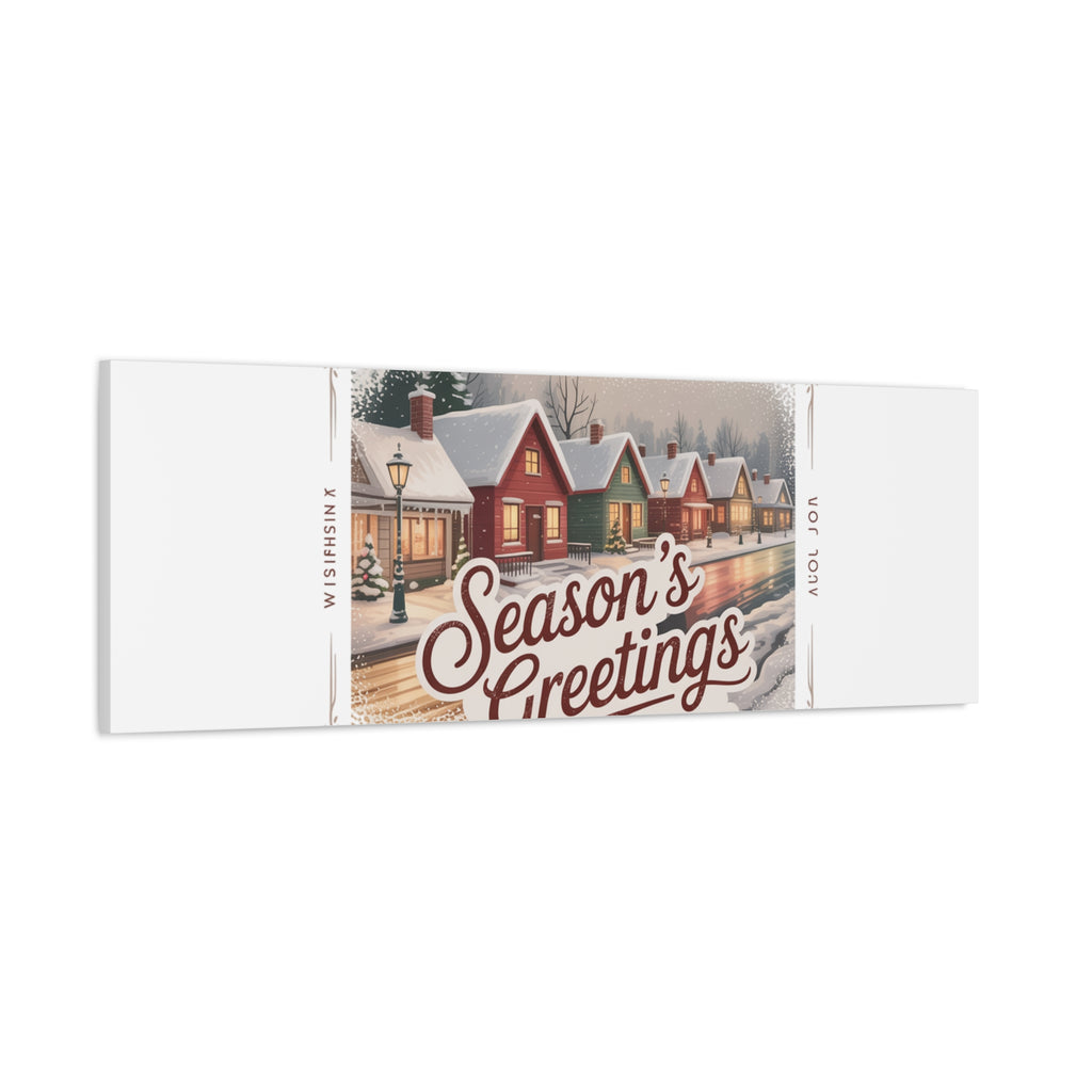 Season's Greetings Vintage Christmas Postcard Canvas | Retro Holiday Wall Art