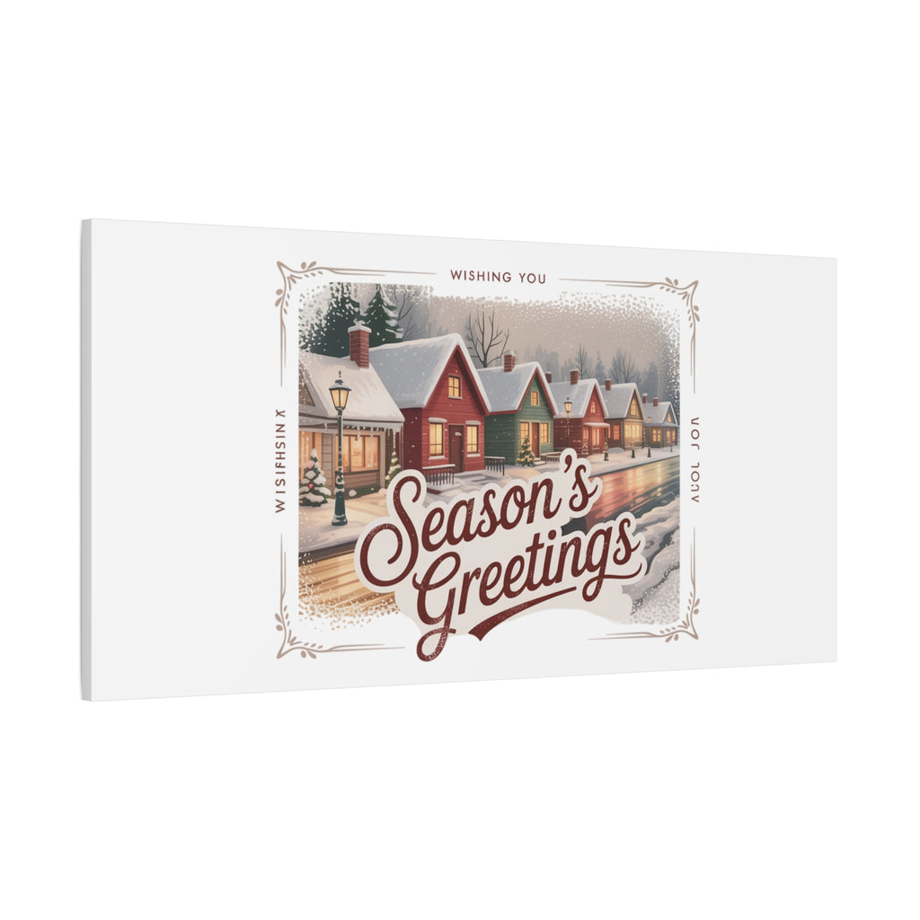 Season's Greetings Vintage Christmas Postcard Canvas | Retro Holiday Wall Art