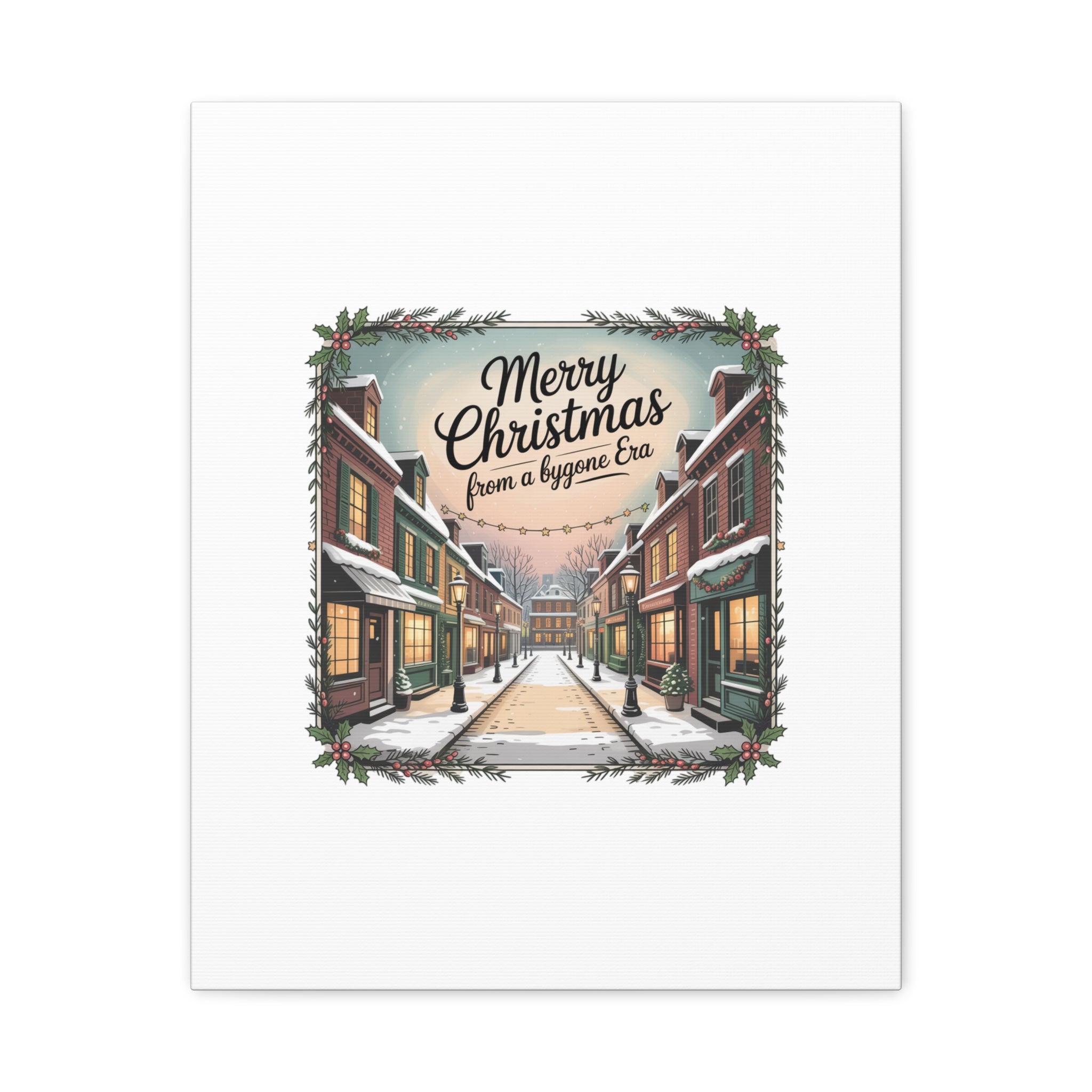 Merry Christmas Vintage Postcard Canvas | Retro Holiday Card Design
