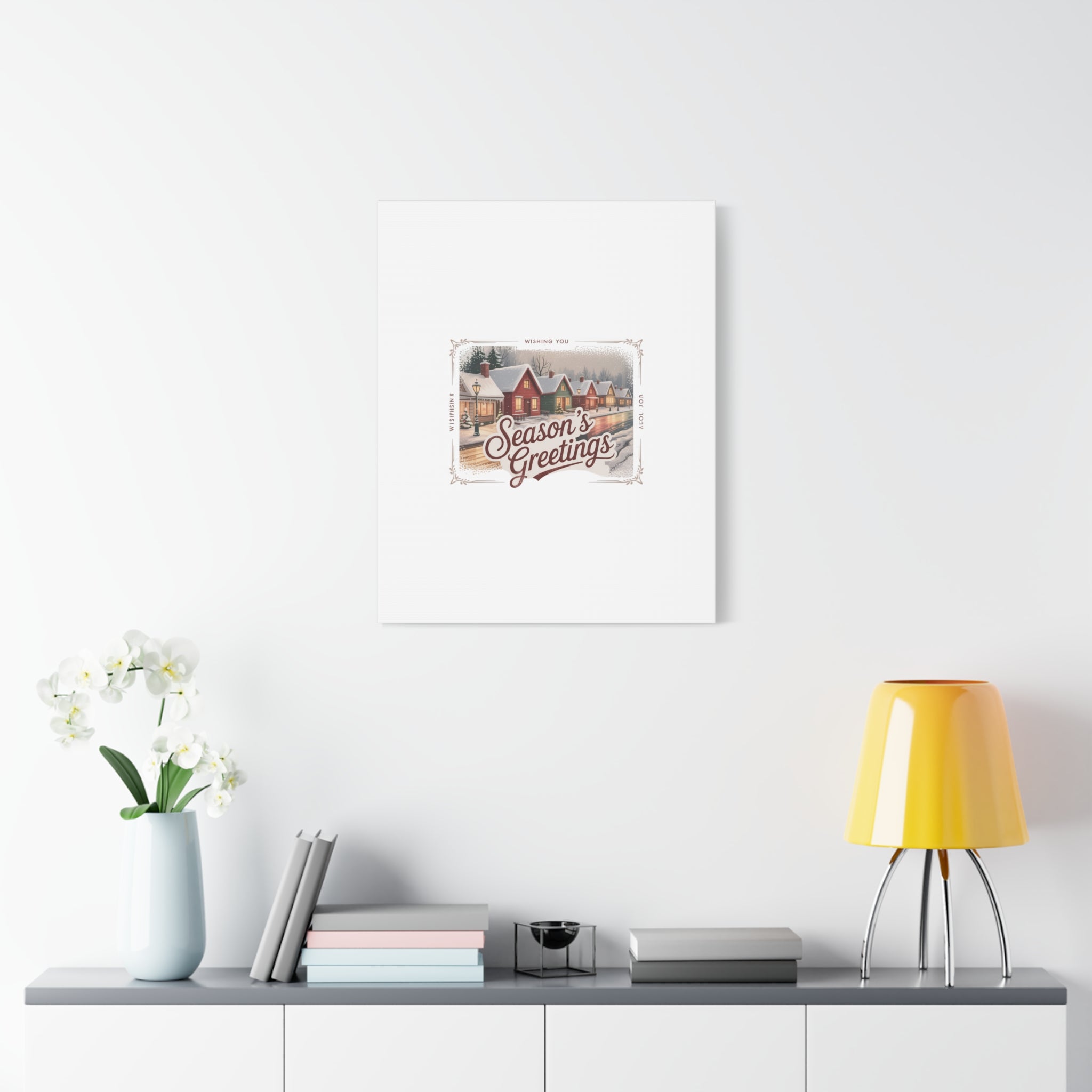 Season's Greetings Vintage Christmas Postcard Canvas | Retro Holiday Wall Art