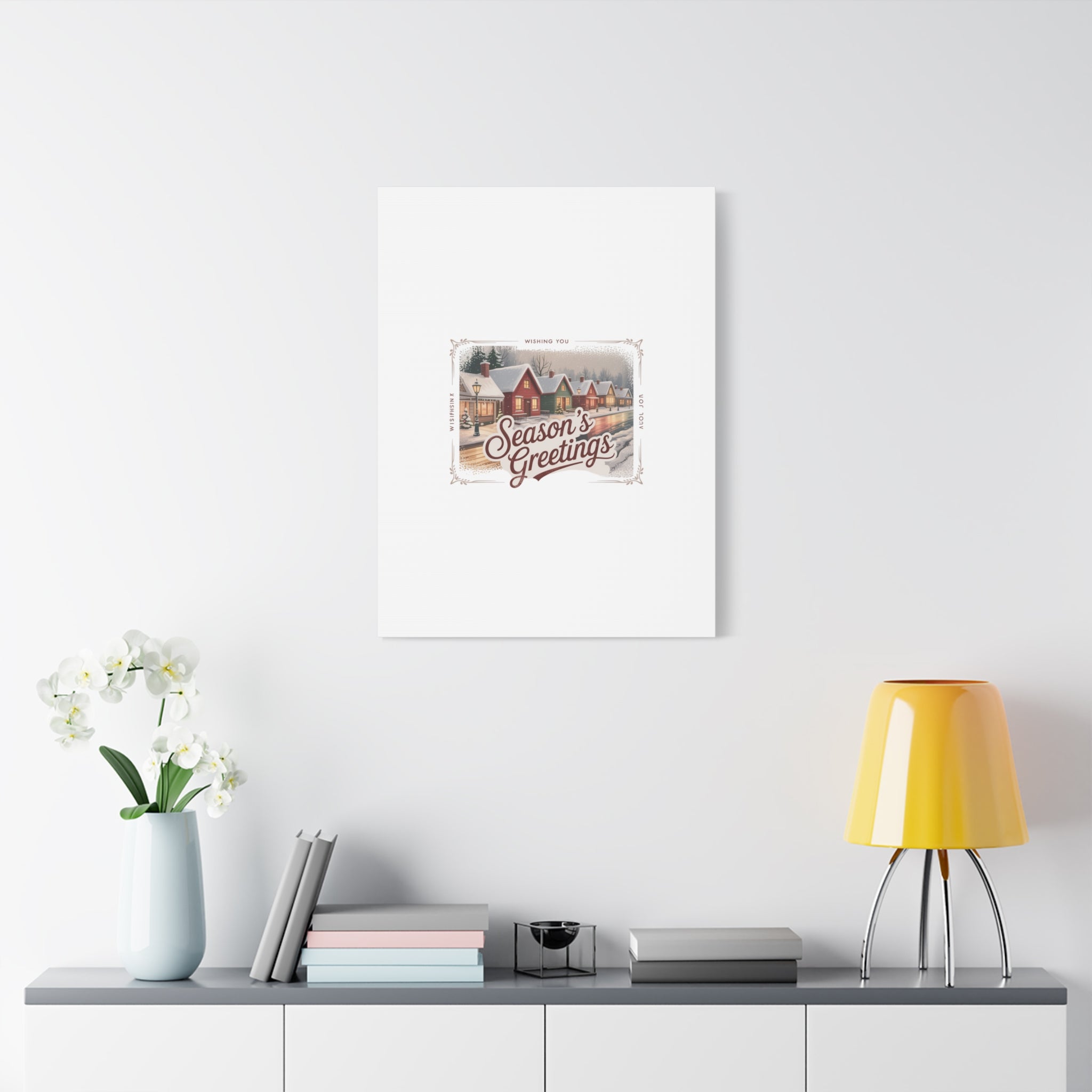 Season's Greetings Vintage Christmas Postcard Canvas | Retro Holiday Wall Art