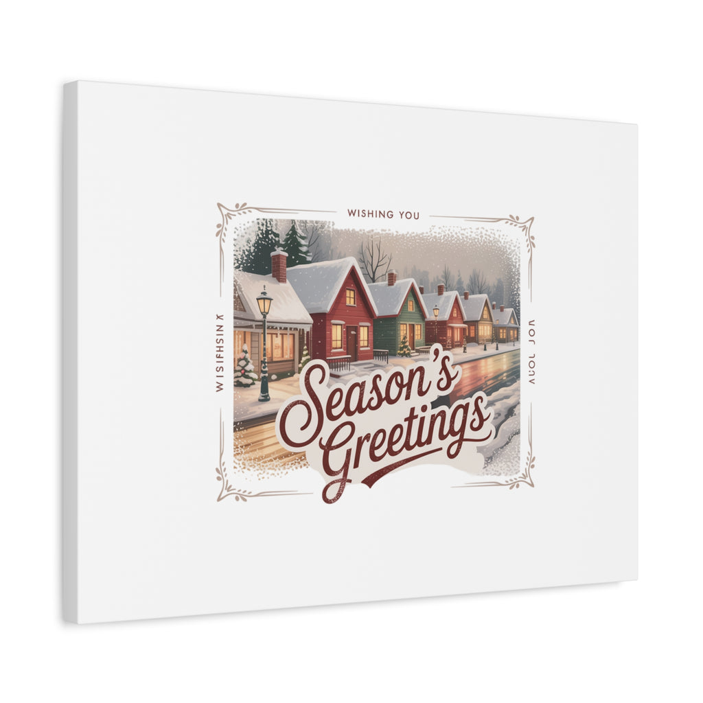 Season's Greetings Vintage Christmas Postcard Canvas | Retro Holiday Wall Art