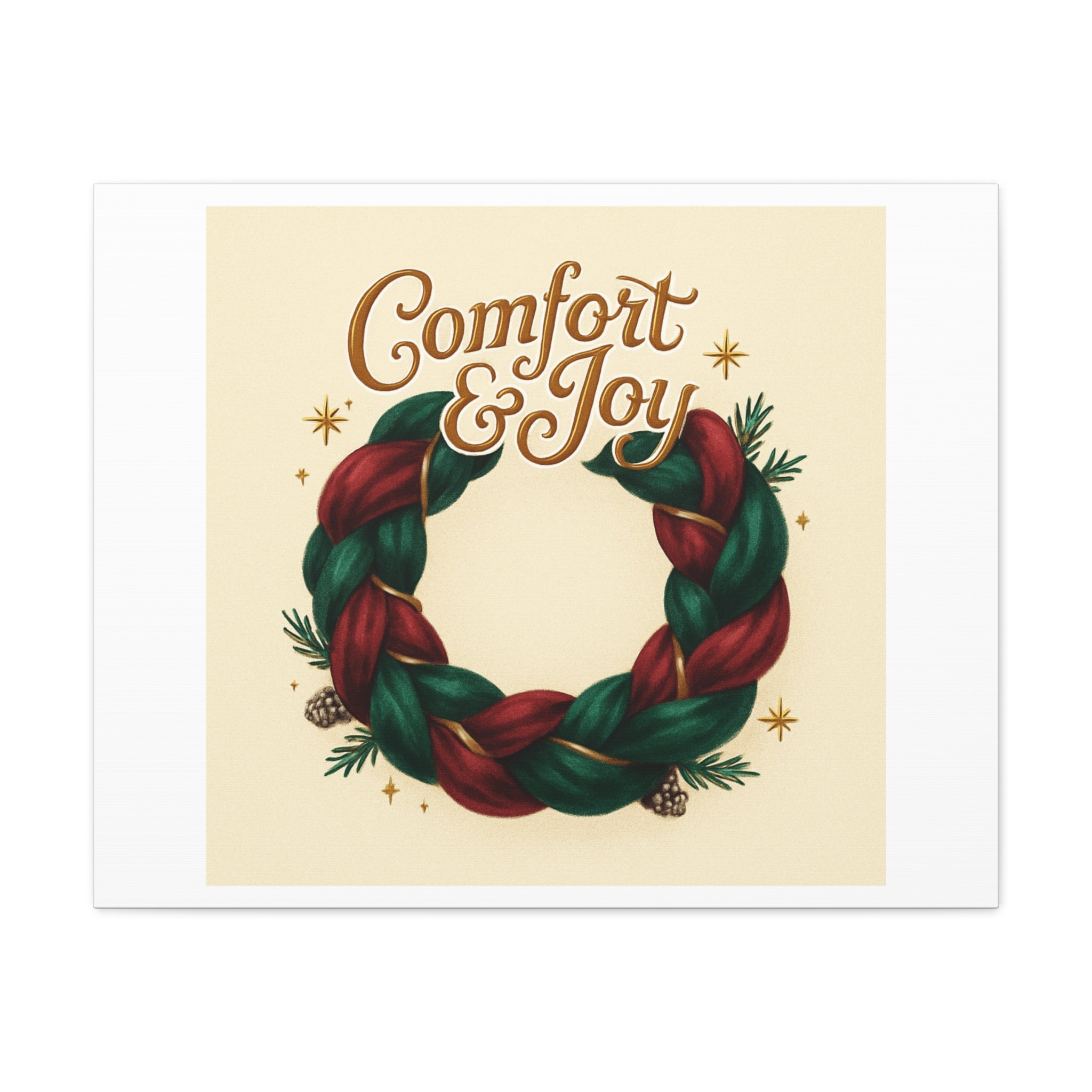 Christmas Wreath Canvas - "Comfort & Joy" Holiday Wall Art