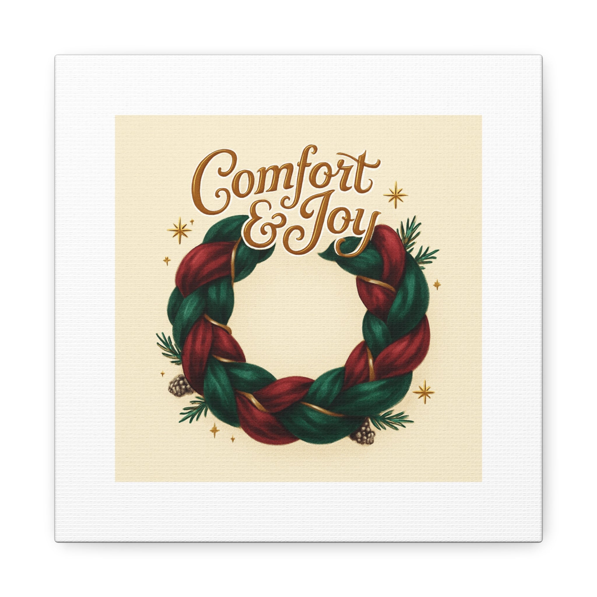Christmas Wreath Canvas - "Comfort & Joy" Holiday Wall Art