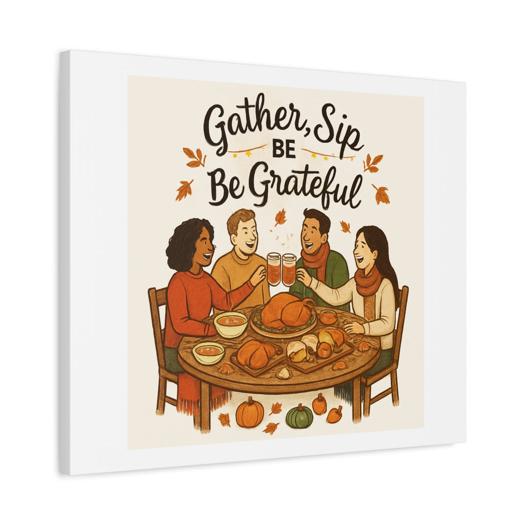Gather, Sip, Be Grateful Canvas — Thanksgiving Wall Art