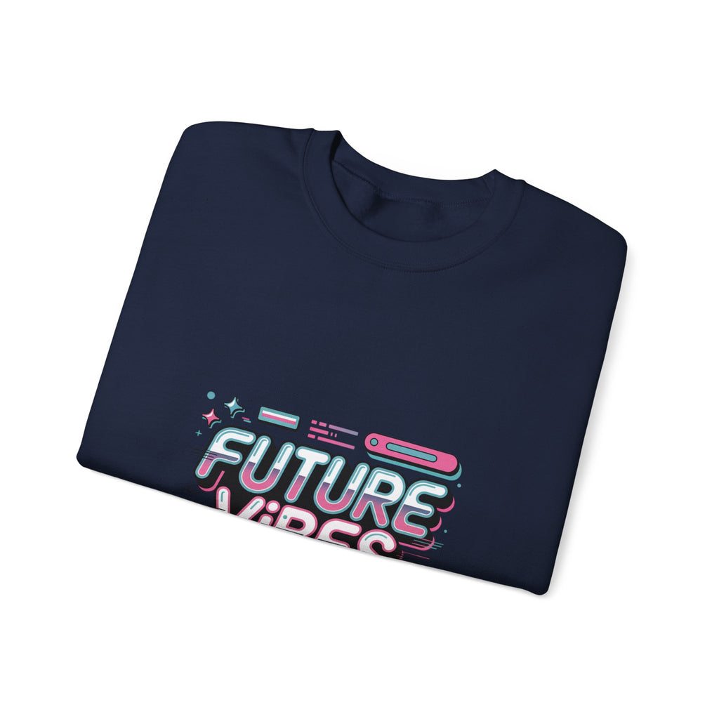 Future Vibes Crewneck Sweatshirt | Y2K Cyber Holo, Retro Tech Chrome Text