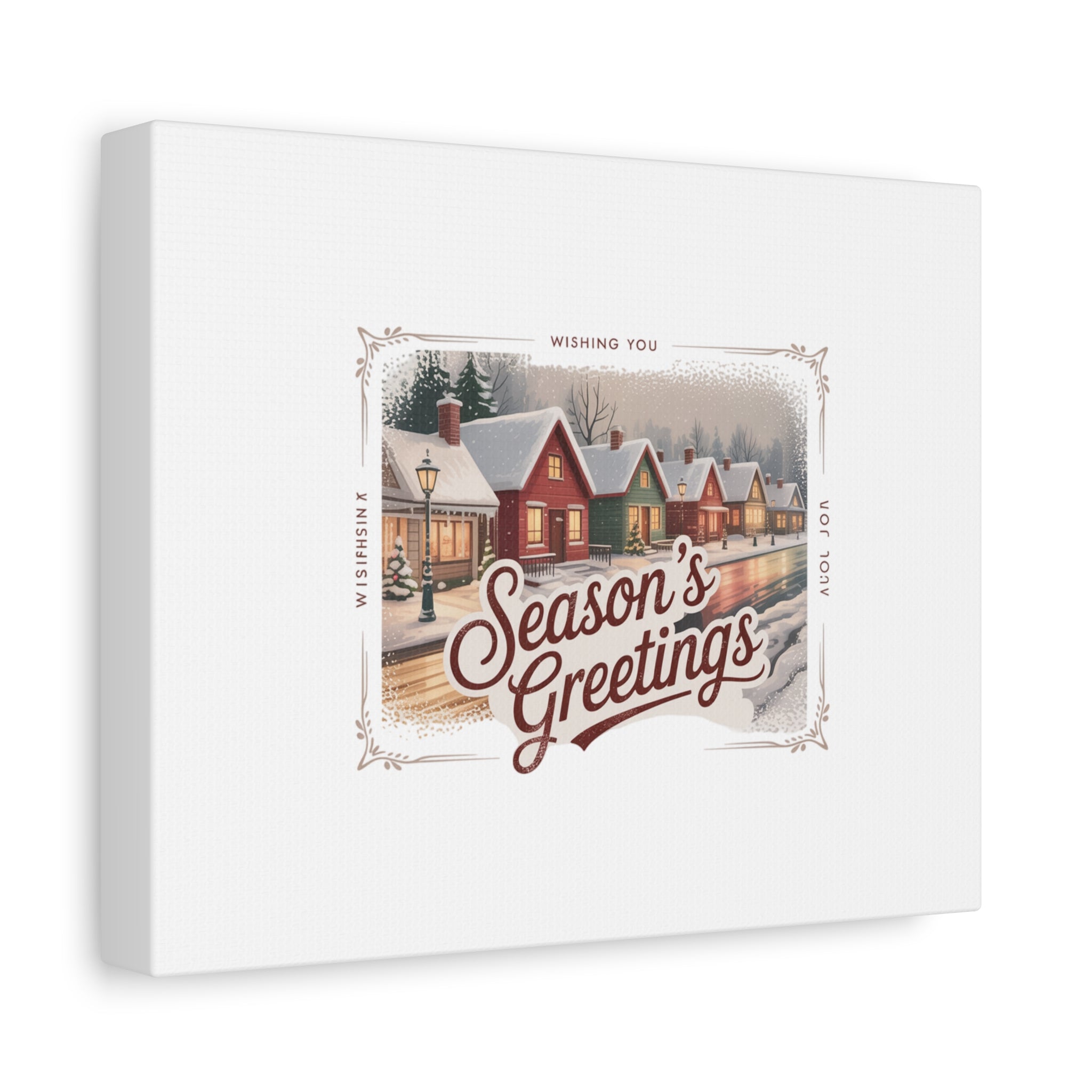 Season's Greetings Vintage Christmas Postcard Canvas | Retro Holiday Wall Art