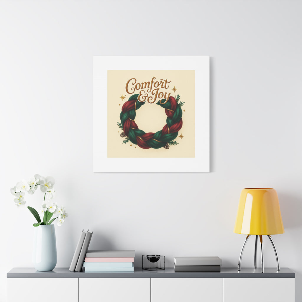 Christmas Wreath Canvas - "Comfort & Joy" Holiday Wall Art