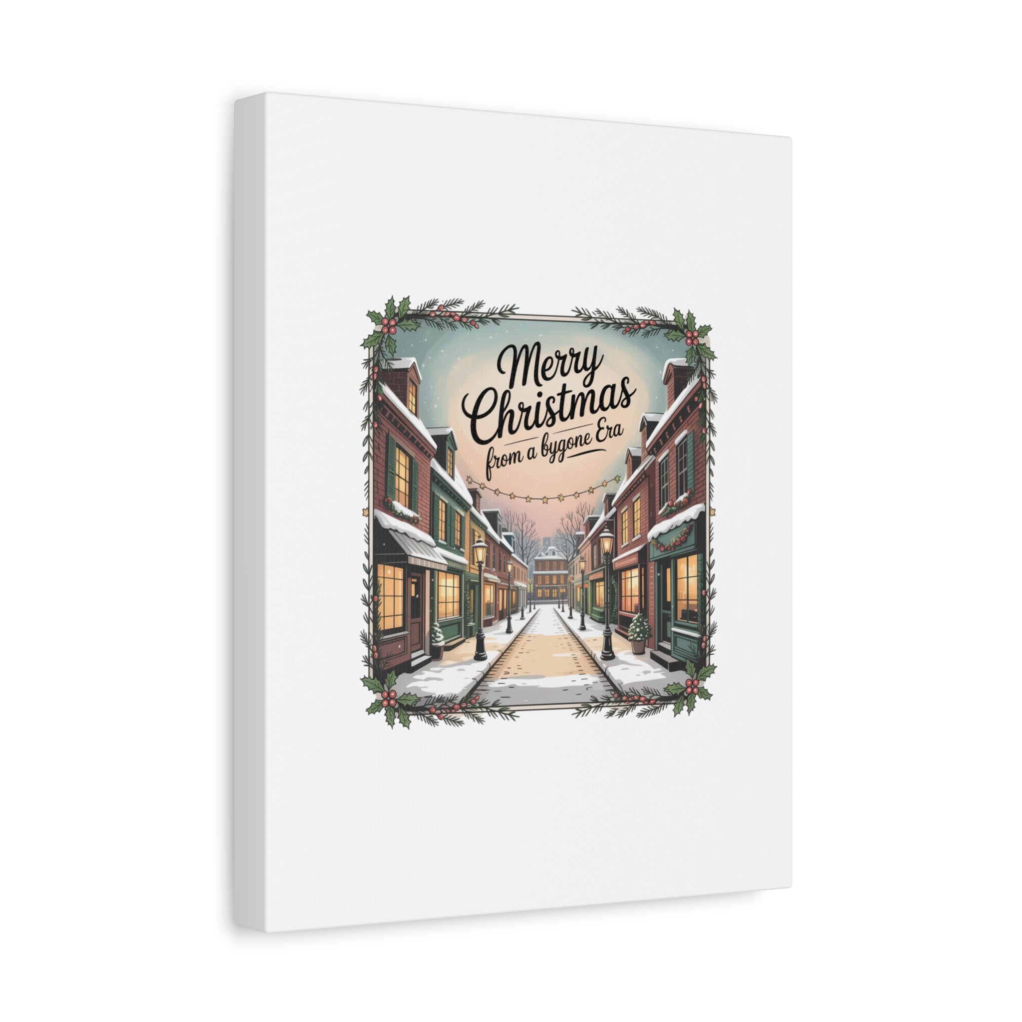 Merry Christmas Vintage Postcard Canvas | Retro Holiday Card Design