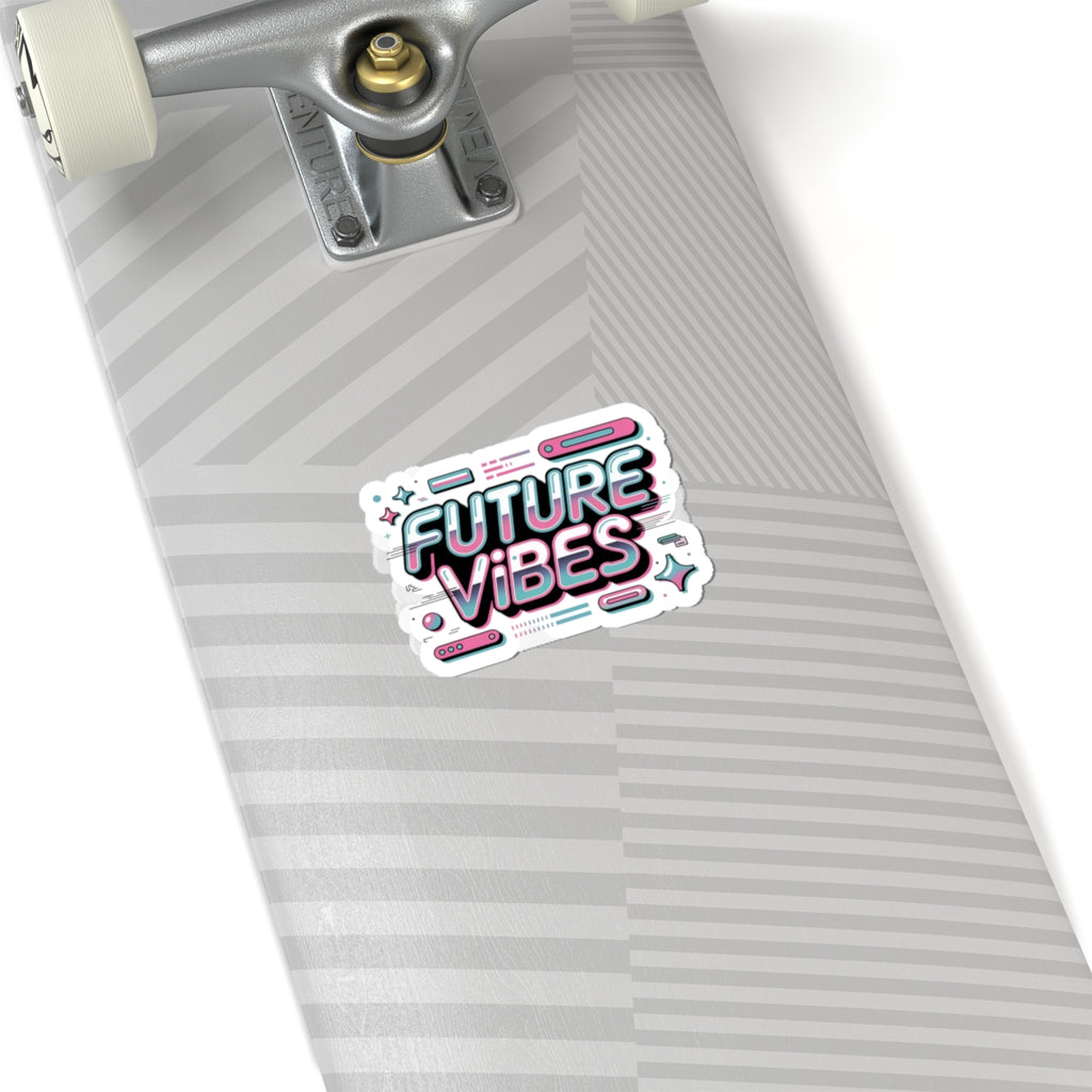 Future Vibes Kiss-Cut Stickers | Y2K cyber holo aesthetic, chrome text