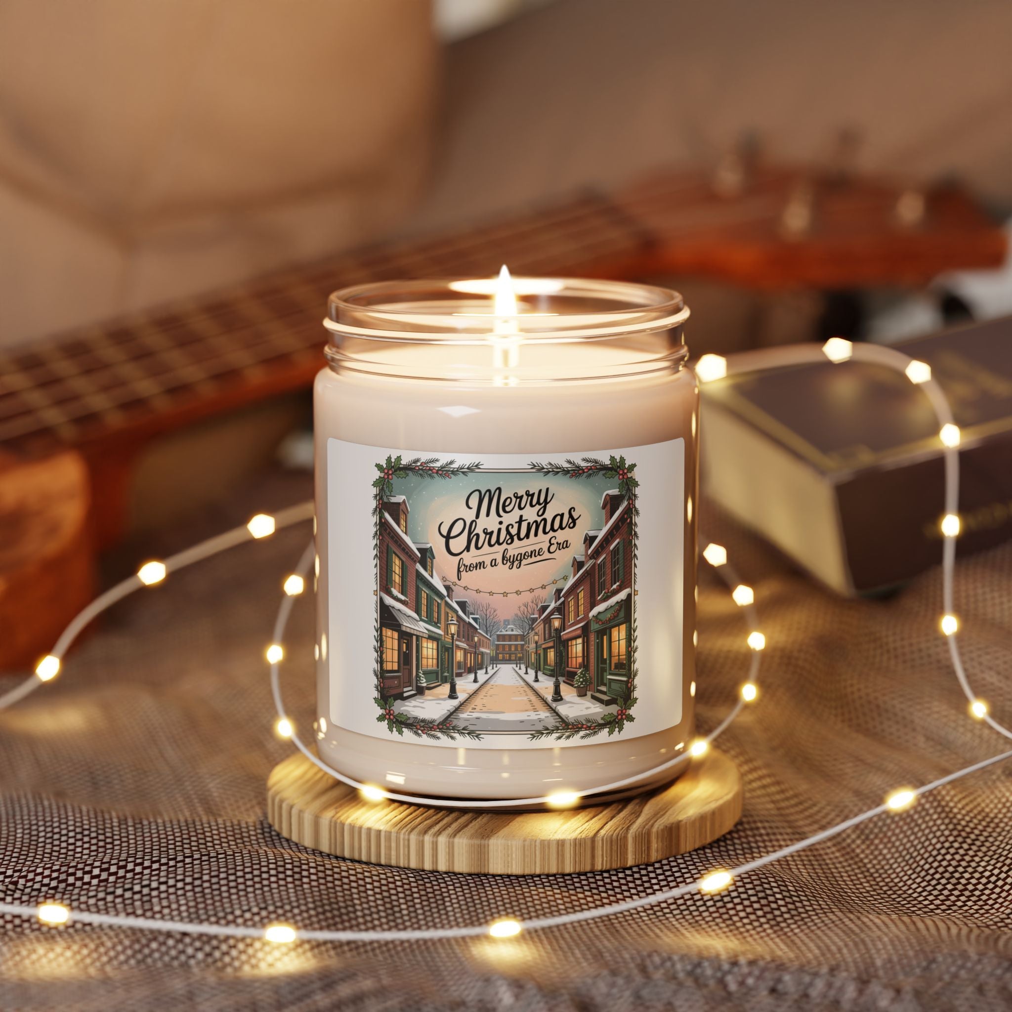 Vintage Christmas Postcard Candle, Soy 9oz | Retro Holiday Card Design