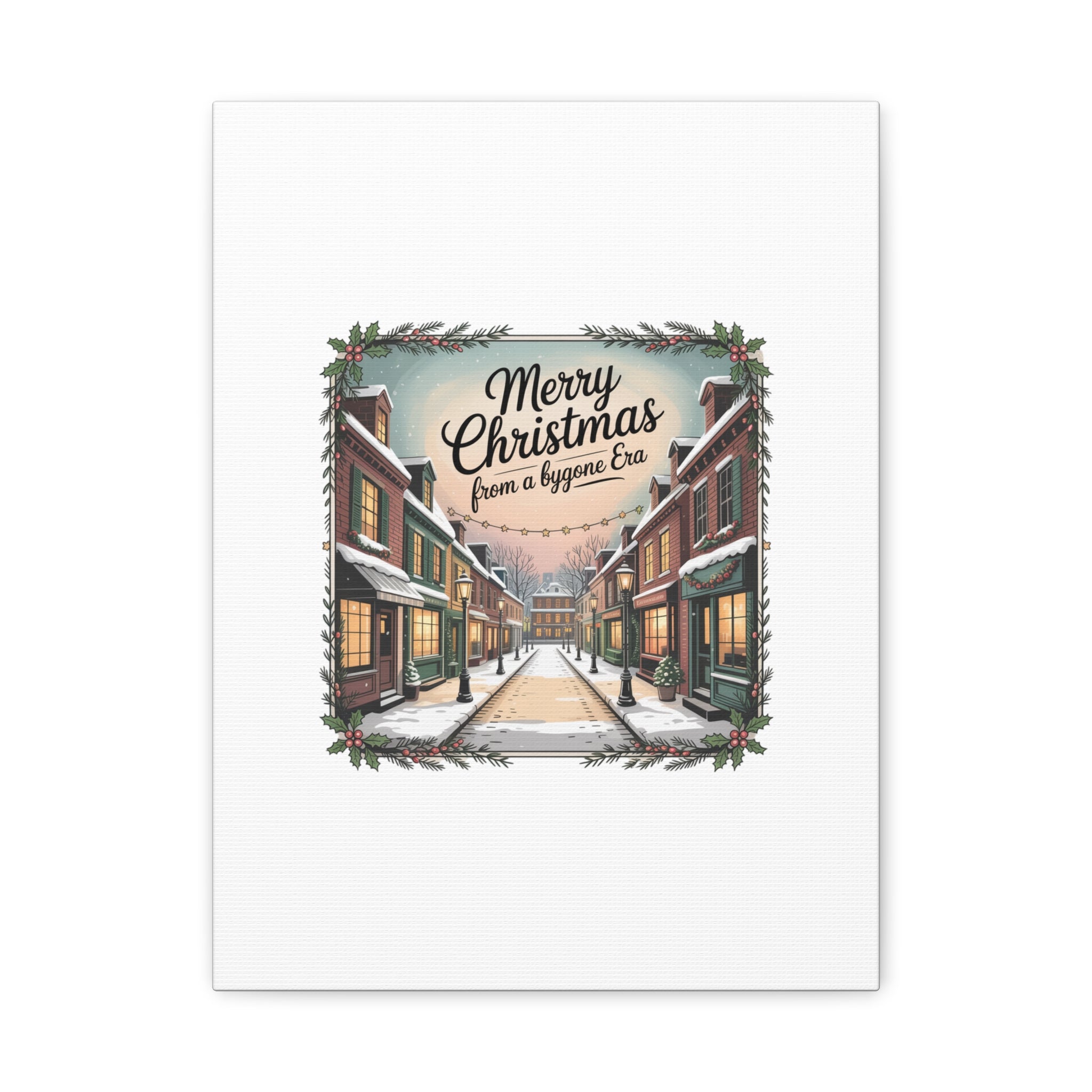 Merry Christmas Vintage Postcard Canvas | Retro Holiday Card Design