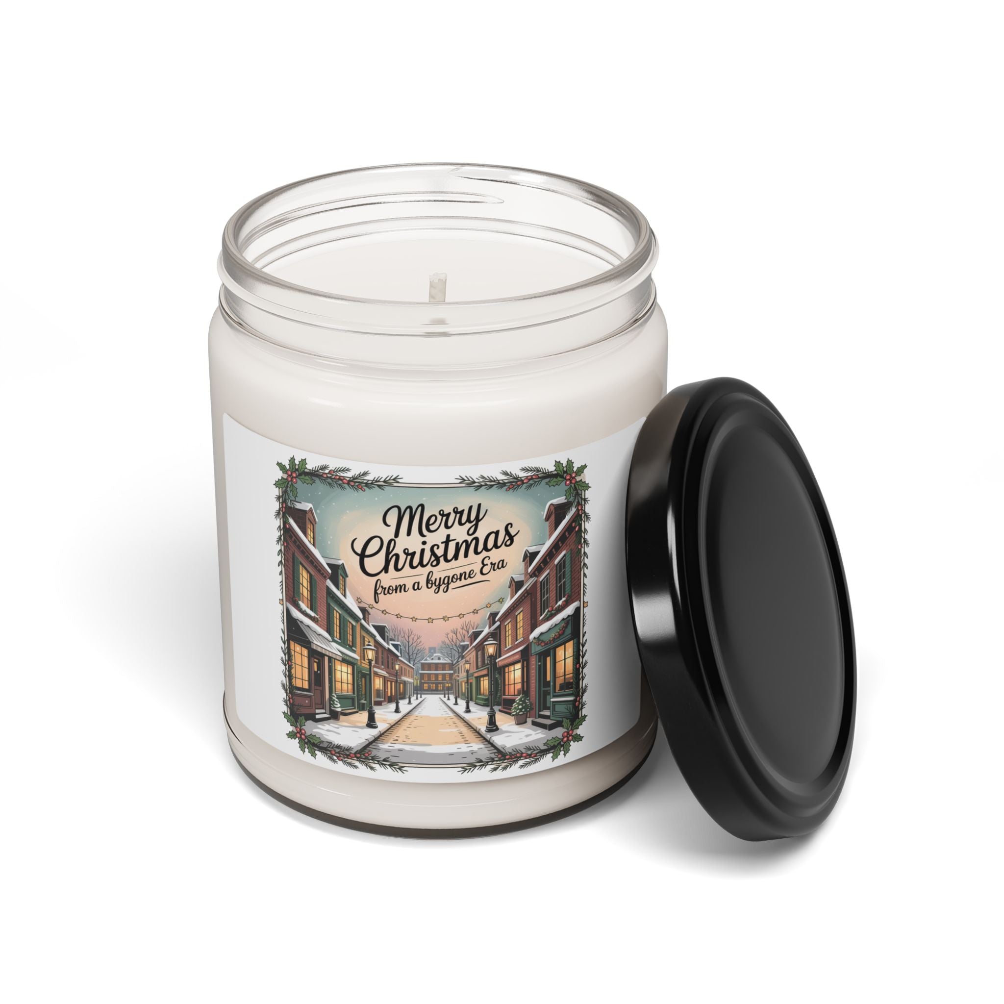 Vintage Christmas Postcard Candle, Soy 9oz | Retro Holiday Card Design