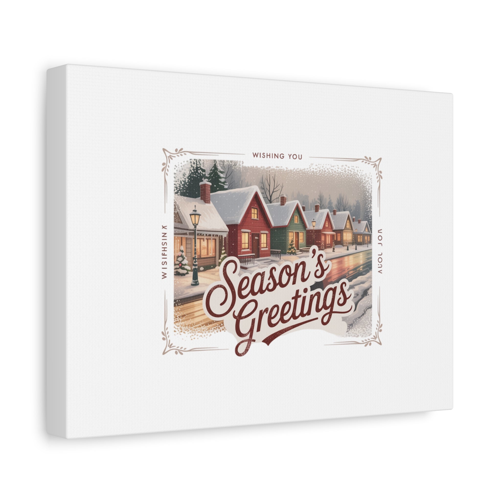 Season's Greetings Vintage Christmas Postcard Canvas | Retro Holiday Wall Art